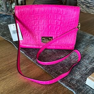 Pink Crocodile Embossed Shoulder Bag